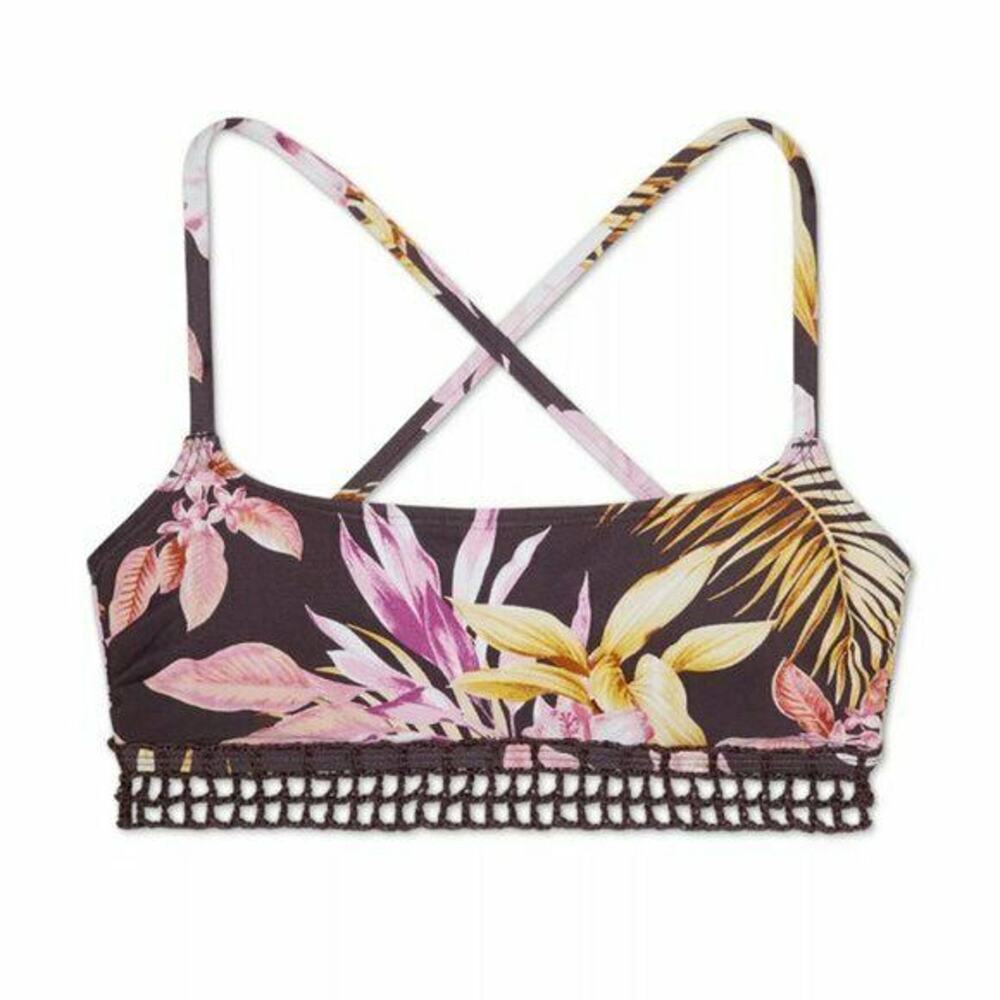 Xhilaration Floral Crochet Trim Bralette Bikini Size Large NEW Brown